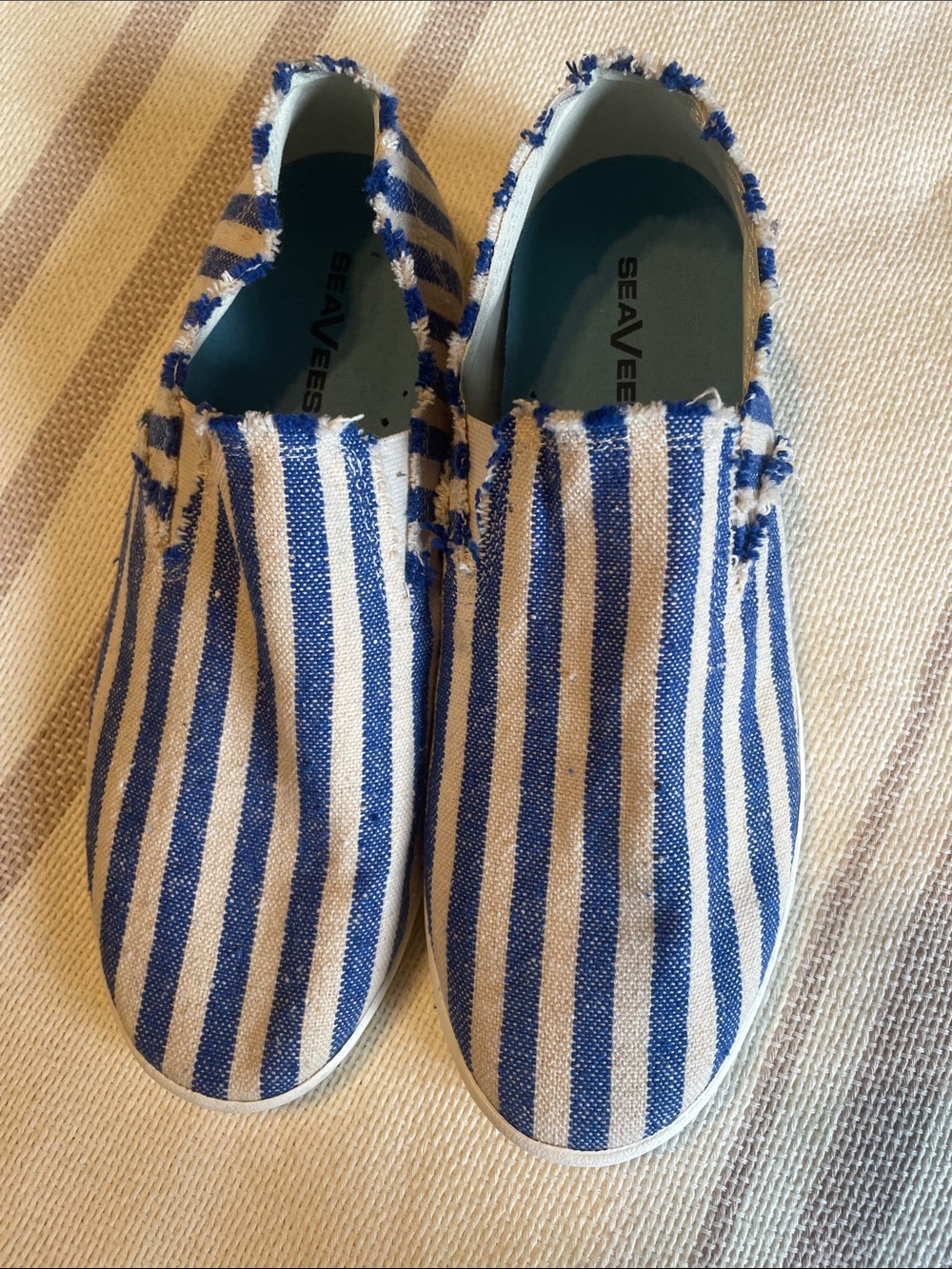 SeaVees women’s blue and white striped slip on sneakers